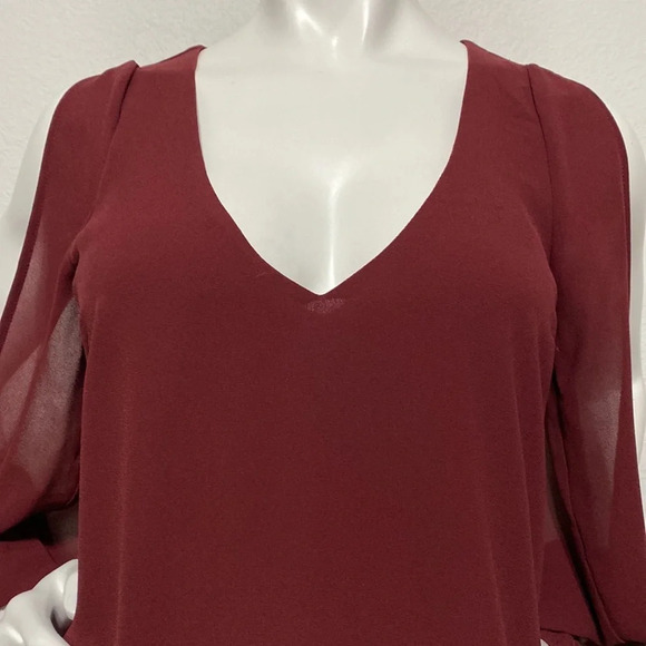 Tobi Burgundy Long Split Sleeves Lined Mini Dress Size S - Picture 4 of 8